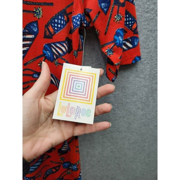 LuLaRoe Red Americana Firecracker Print Short Sleeve Dress Small - Picture 3 of 6